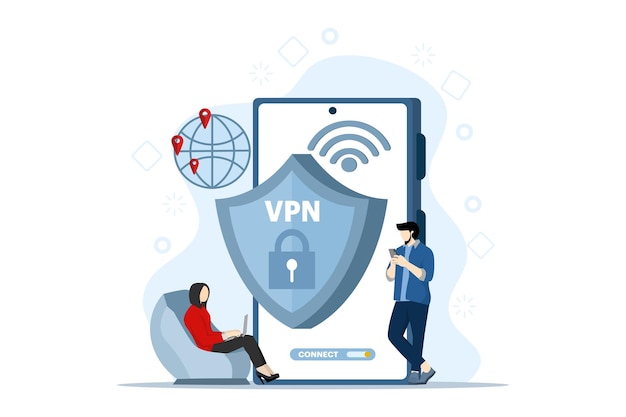 vector illustration of virtual private network concept with people using vpn technology system