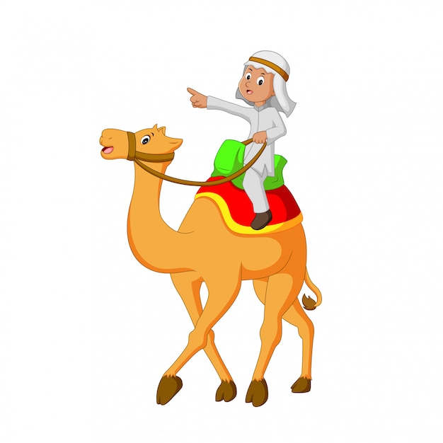 Vector illustration of young people riding camels
