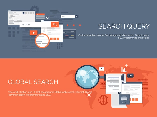 Vector illustration web search flat computing background programming coding development search