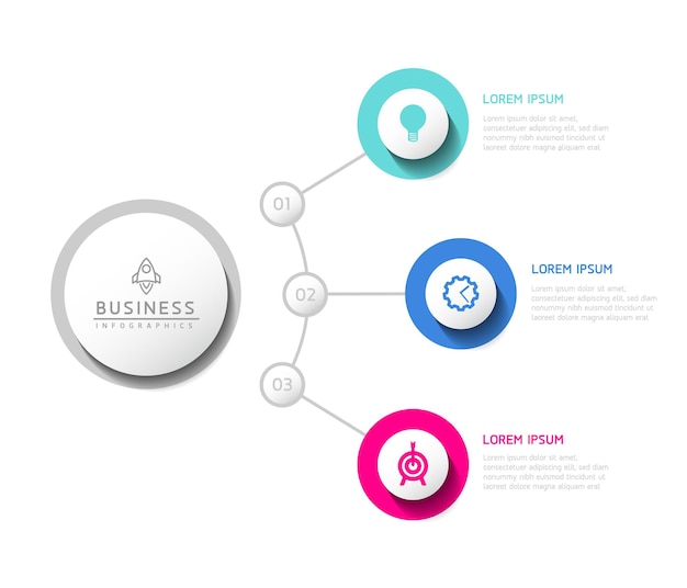 Vector infographic business presentation template with circular interconnection with 3 options