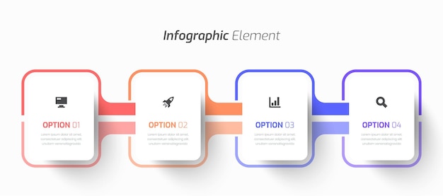 Vector Infographic Business with Rectangle Label Line Icon and 4 Options for Presentation