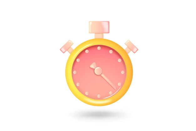 vector isolated 3d clock illustration. pastel minimal cartoon style. the watch is red.