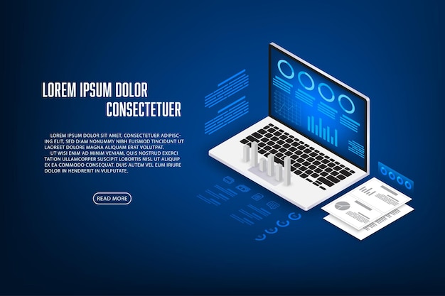 vector isometric laptop with stock chart data concept technology business background