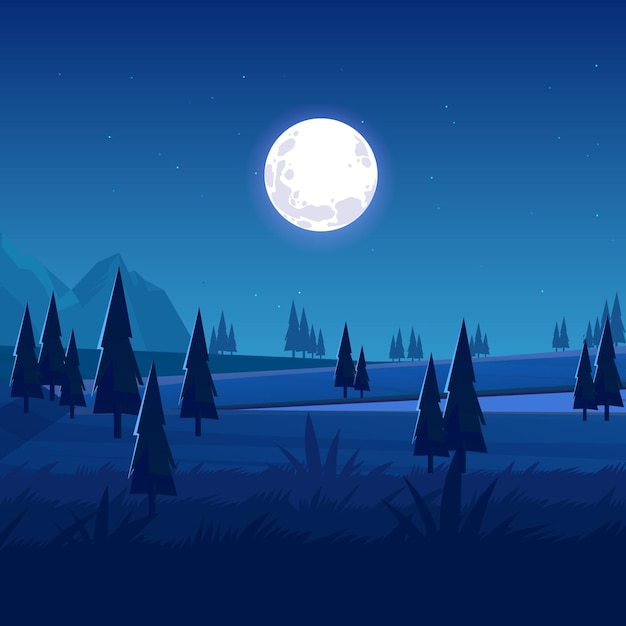 vector landscape night forest dark sky