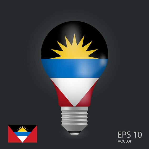 Vector light bulb with flag of Antigua Barbuda 3D rendering isolated on gray background