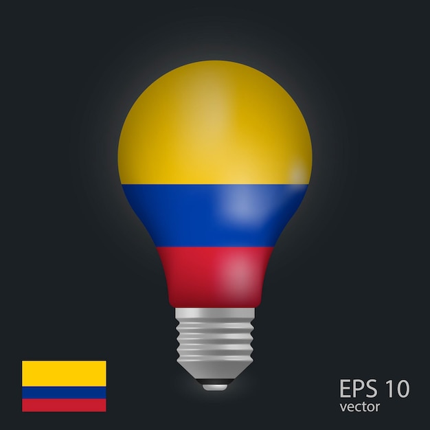 Vector light bulb with flag of Colombia 3D rendering isolated on gray background