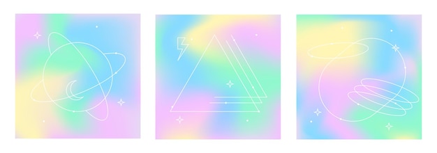 vector mesh gradient backgrounds with wireframe geometric shapes and futuristic spheres