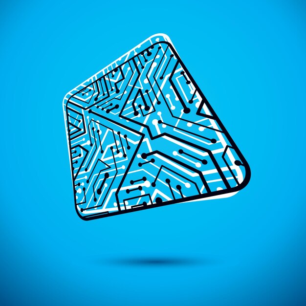 vector microchip design, cpu. information communication technology element, circuit board in square shape.