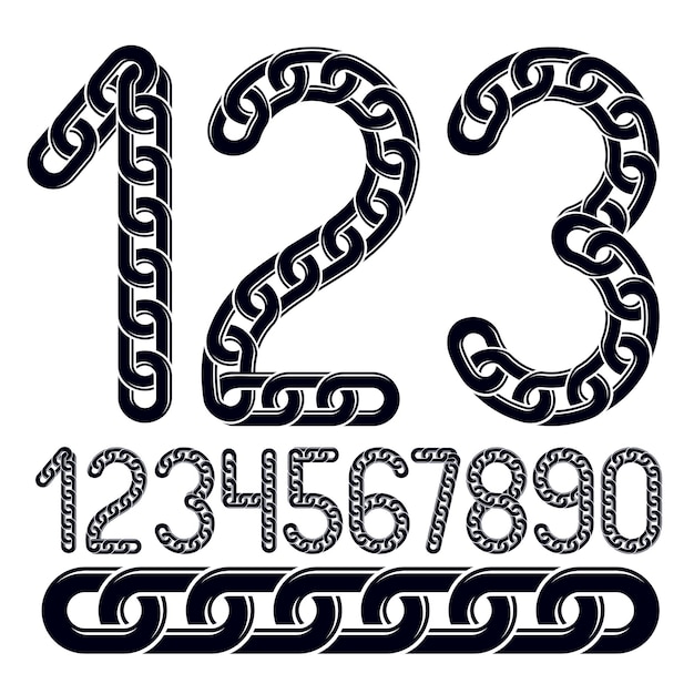 vector modern numbers collection. trendy  numbers for use as poster design elements. made with steel chain link, joined link.