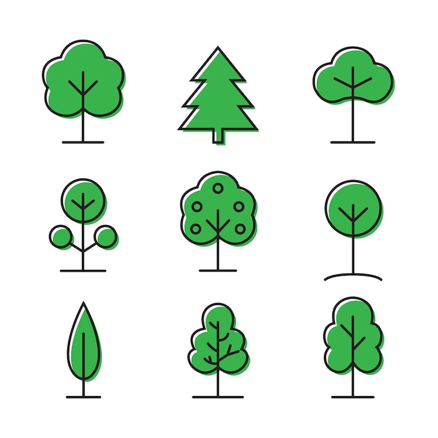 Vector Modern Trees In Flat Design