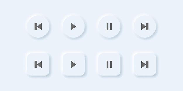 vector neumorphic style music play button set for ui design