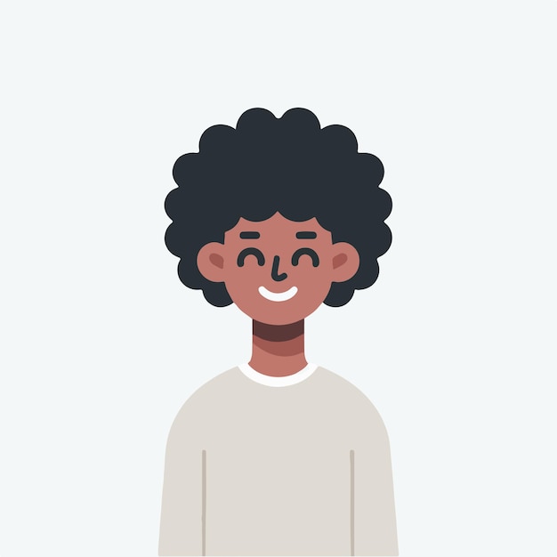 vector of a cheerful curly haired person with a simple and minimalist flat design style