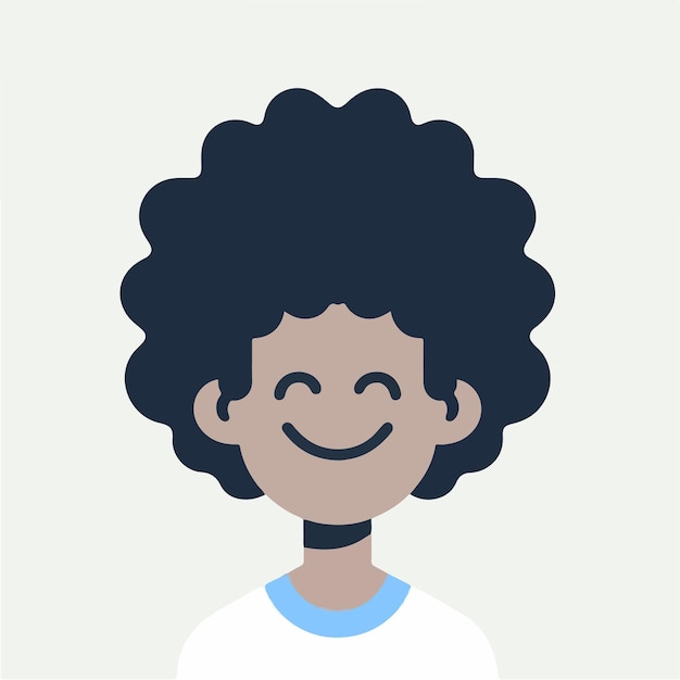 vector of a cheerful curly haired person with a simple and minimalist flat design style