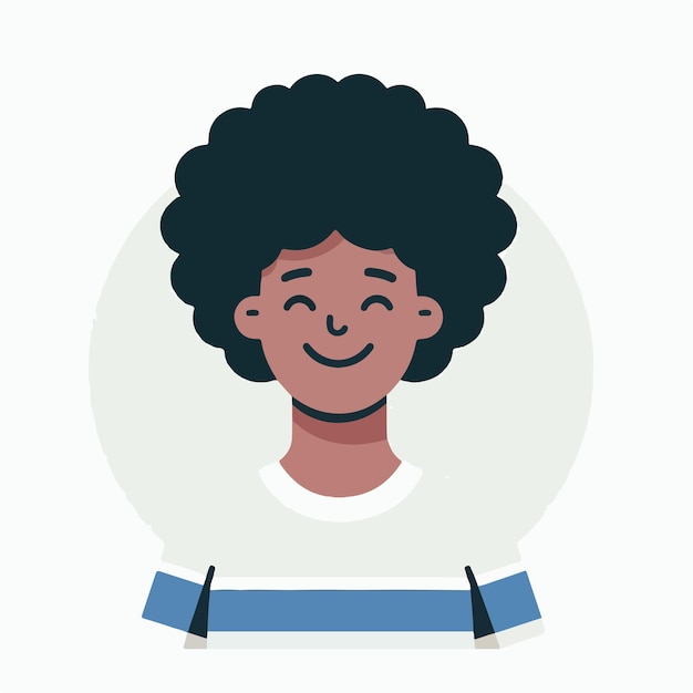 vector of a cheerful curly haired person with a simple and minimalist flat design style