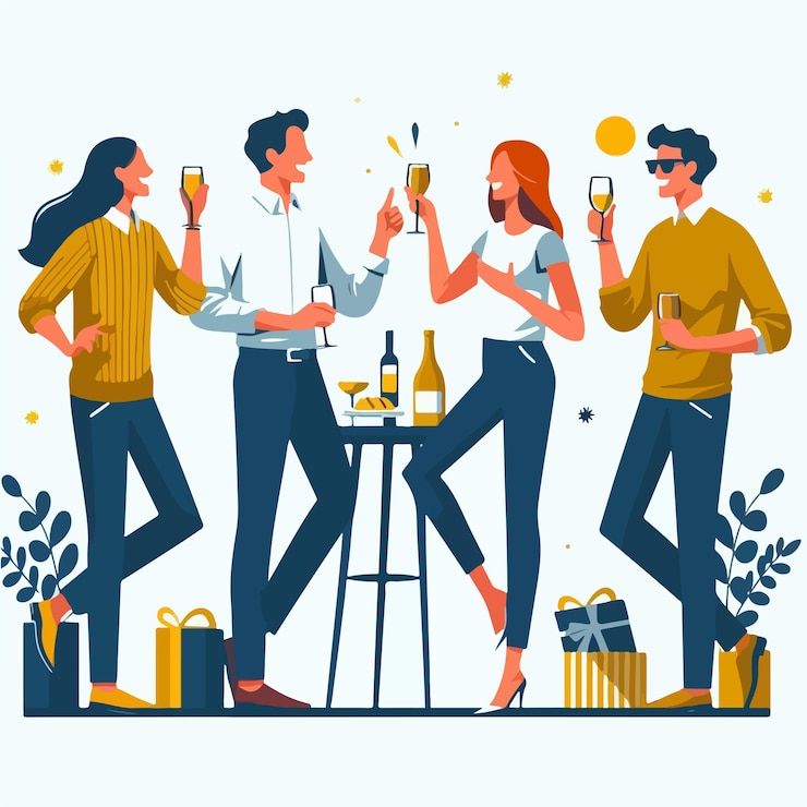 Vektor vector of people celebrating birthday party with a simple and minimalist flat design style