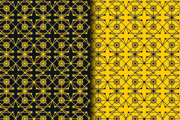 vector of seamless pattern. network of bright connected dots and lines. abstract dynamic wave of many points. detailed lines forming an abstract background. combination of yellow and black colors.
