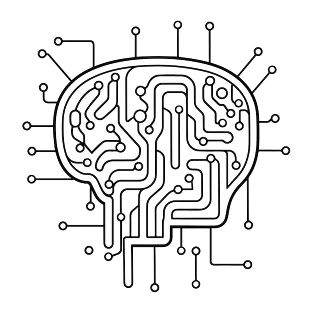 Vector outline icon of algorithm brain