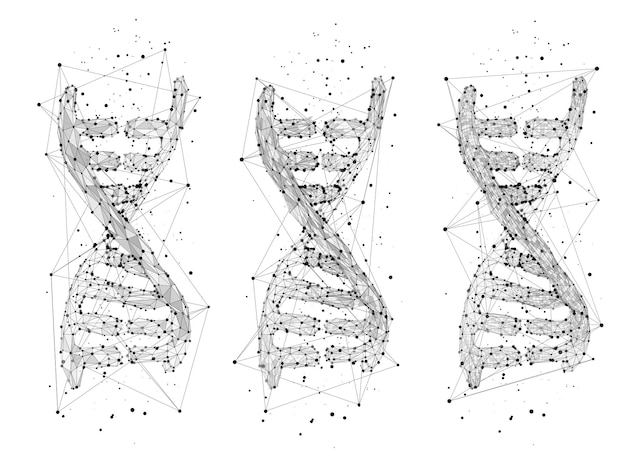 Vector part of the human dna 3d triangular abstract style in black and white