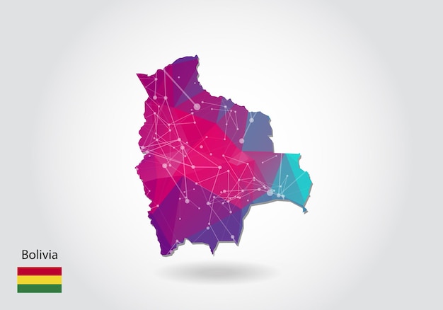 vector polygonal bolivia map. low poly design. map made of triangles on white background. geometric rumpled triangular low poly style gradient graphic, line dots, ui design.