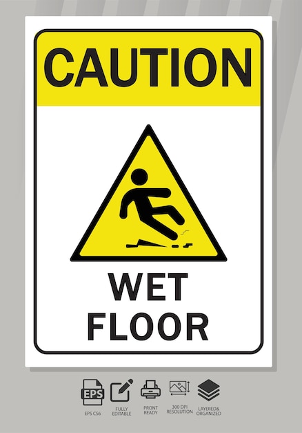Vector printable notice board caution wet floor