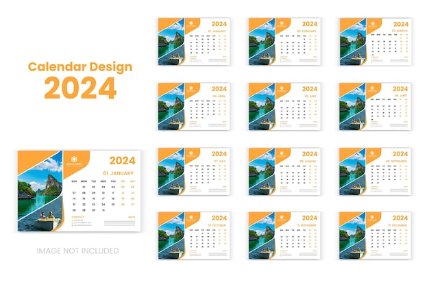 Vector professional business 2024 desk calendar in geometric style