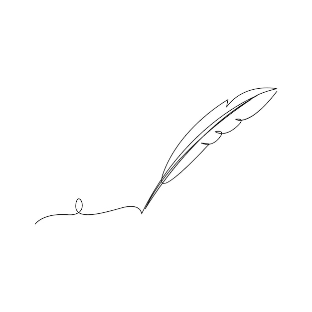 Vector quill pen continuous one line art drawing on white background minimalist art illustration pro