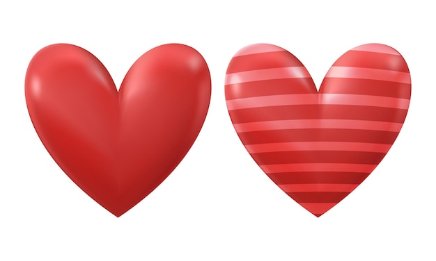 vector red shiny hearts symbol realistic 3d vector illustration isolated on white background