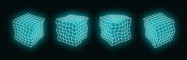 vector retro futuristic neon design elements 3D cube Retro graphics set  80s design trends