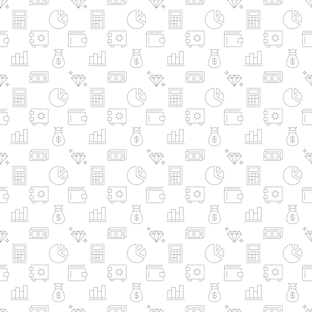 vector seamless pattern of money currency business and finance is made of line icons perfect for web sites wraps wallpapers postcards
