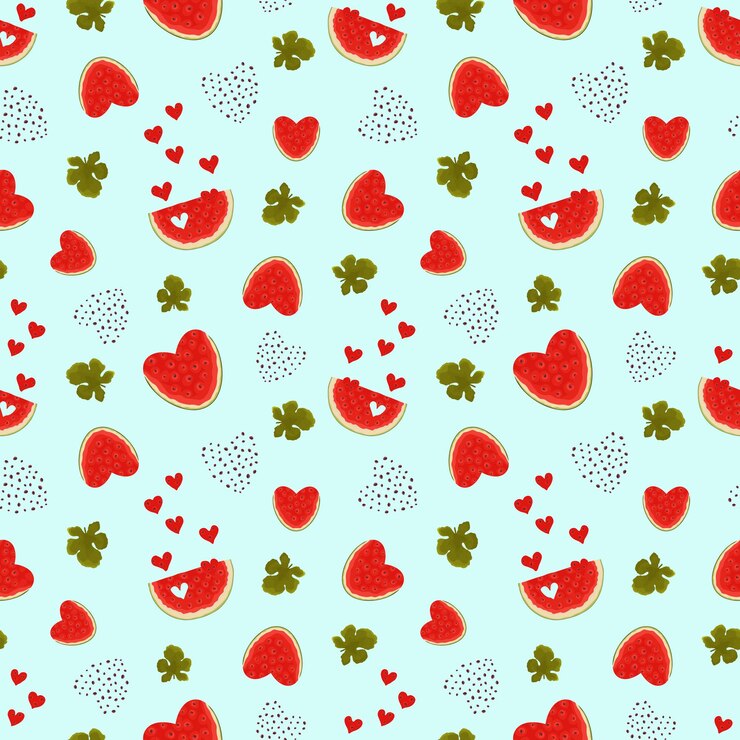 Vektor vector seamless pattern with the image of the halves of the hearts of ripe red watermelon with the