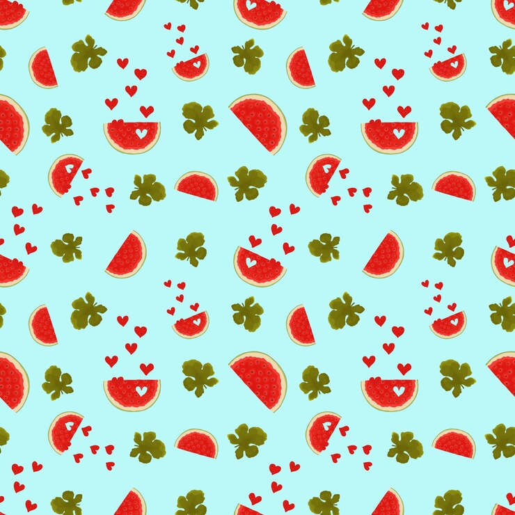 Vektor vector seamless pattern with the image of the halves of the hearts of ripe red watermelon with the