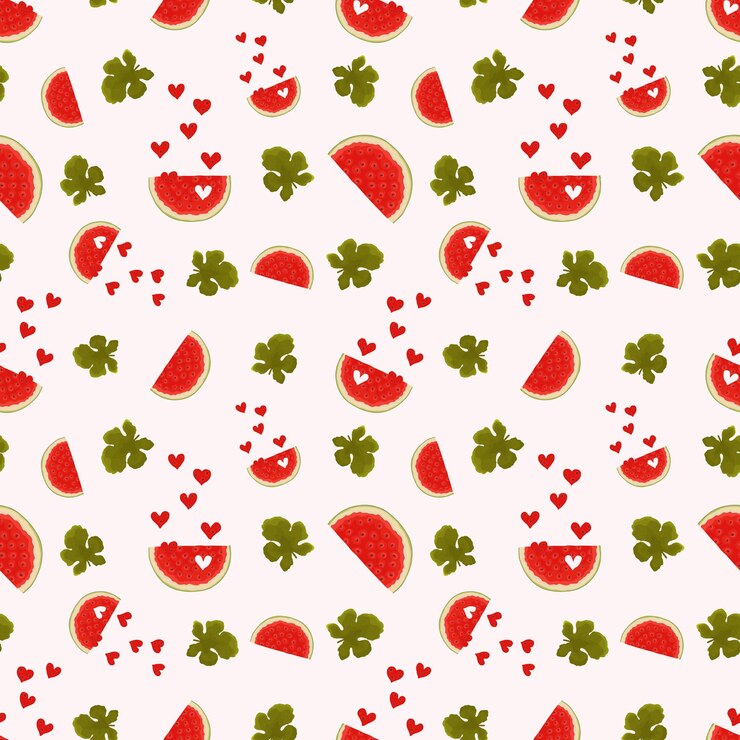 Vektor vector seamless pattern with the image of the halves of the hearts of ripe red watermelon with the
