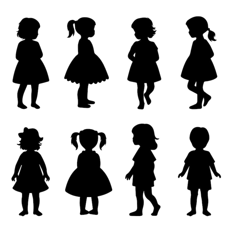 Vektor vector set kids with a simple silhouette style