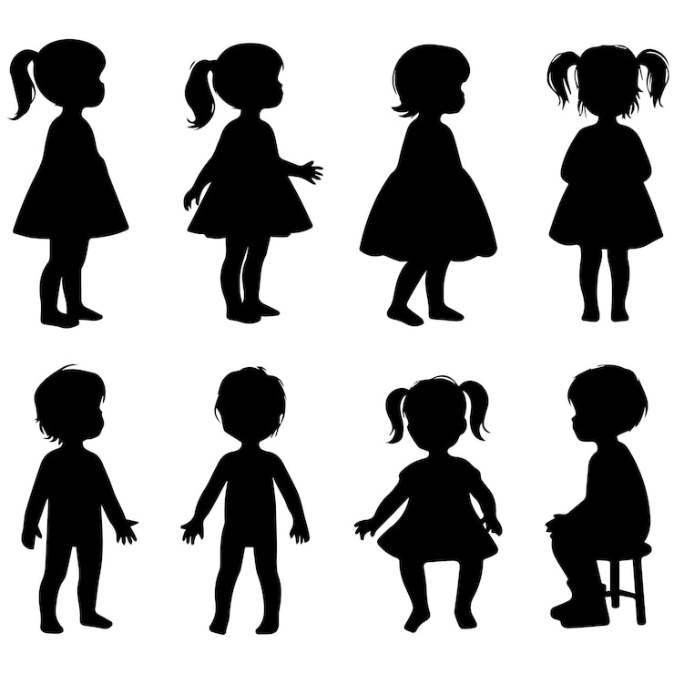 Vektor vector set kids with a simple silhouette style