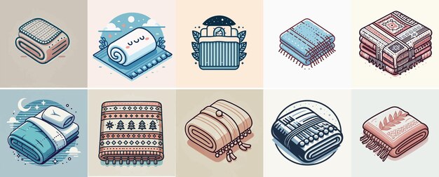 vector set of blankets with a simple and minimalist flat design style