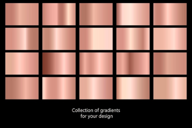 Vector set of colorful rose gold metal gradients.