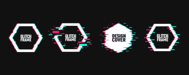 vector set of hexagon frames in distorted glitch style