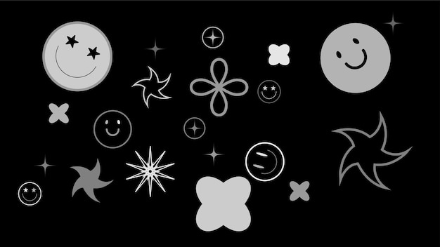vector set of linear fun patchesstickersgeometric shapes in y2k aesthetic