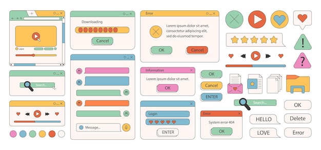 vector set of retro stickers and windows. 90s interface digital. for social networks.