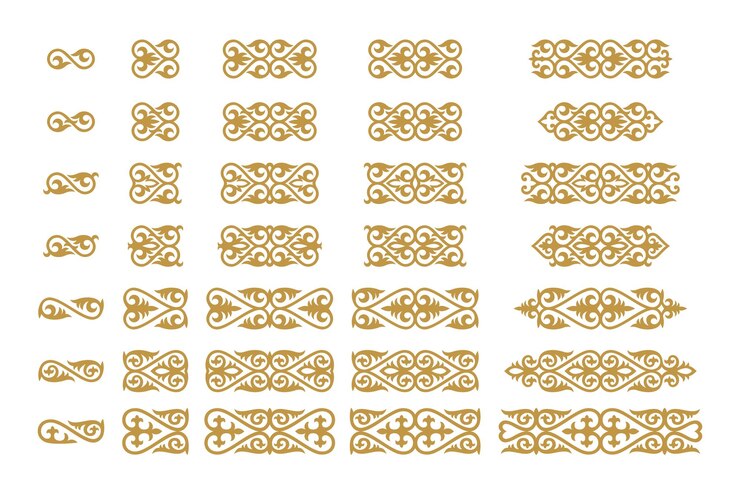 Vektor vector set ornaments in kazakh style traditional decor stylized gooseneck national nomads pattern