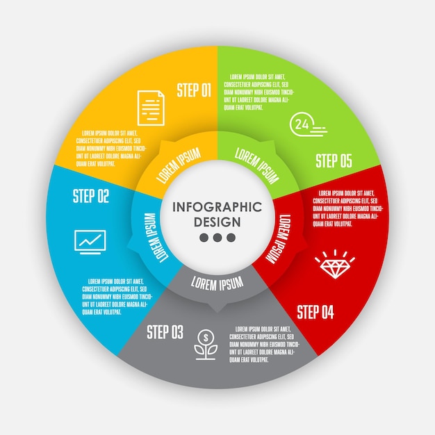 Vector set template infographic circle 5 step Template diagrame for presentation