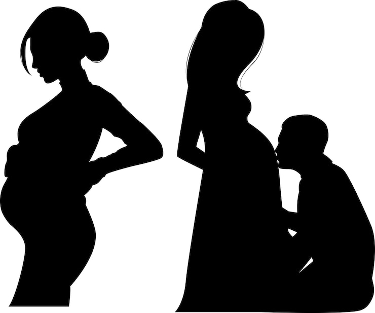 Vektor vector silhouette of a pregnant woman beautiful slender girl expecting a baby black figure
