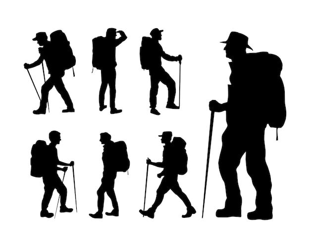 vector silhouette outdoor adventure hiker hiking