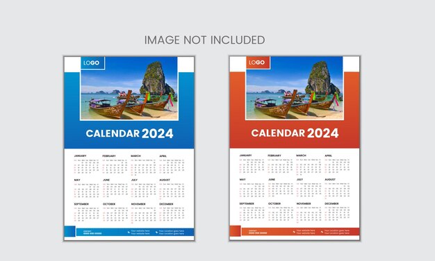 Vector simple single page wall calendar of 2024 with gradient color