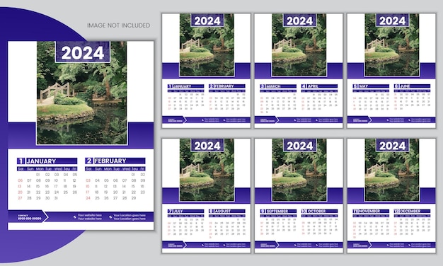 Vector simple single page wall calendar of 2024 with gradient color
