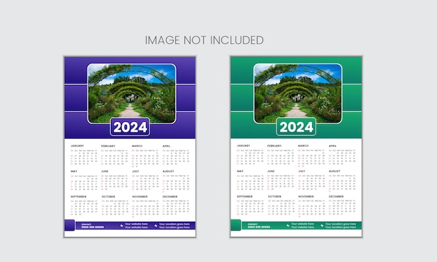 Vector simple single page wall calendar of 2024 with gradient color