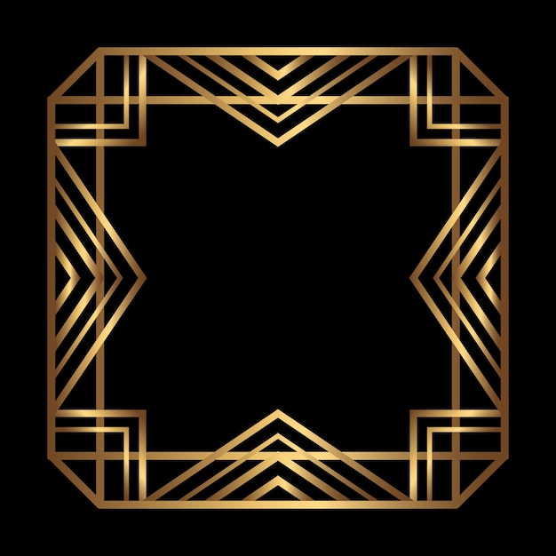 Vector square gold frame on the black background Isolated Art Deco symmetric border with empty space