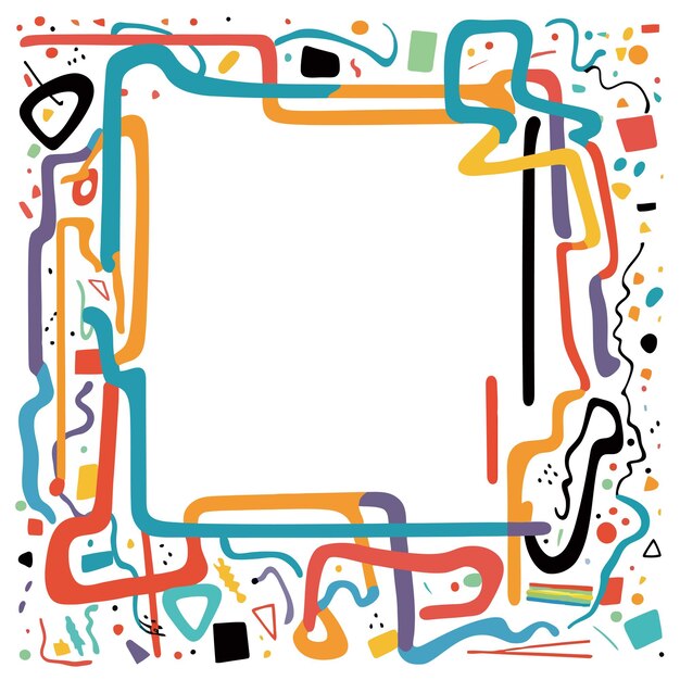 vector squiggle frame with vibrant color and funny plant and fruits element