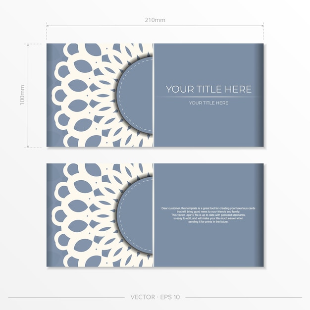 vector template for design postcard blue color with luxury patterns. preparing an invitation card with vintage ornaments.