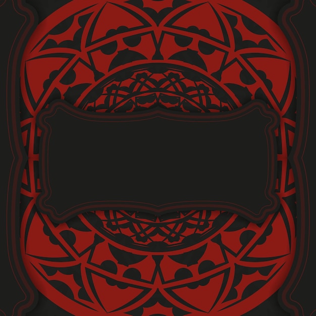 Vector Template for print design postcard black-red with abstract ornament.